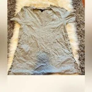 Gray Lace-Up Side Women Top